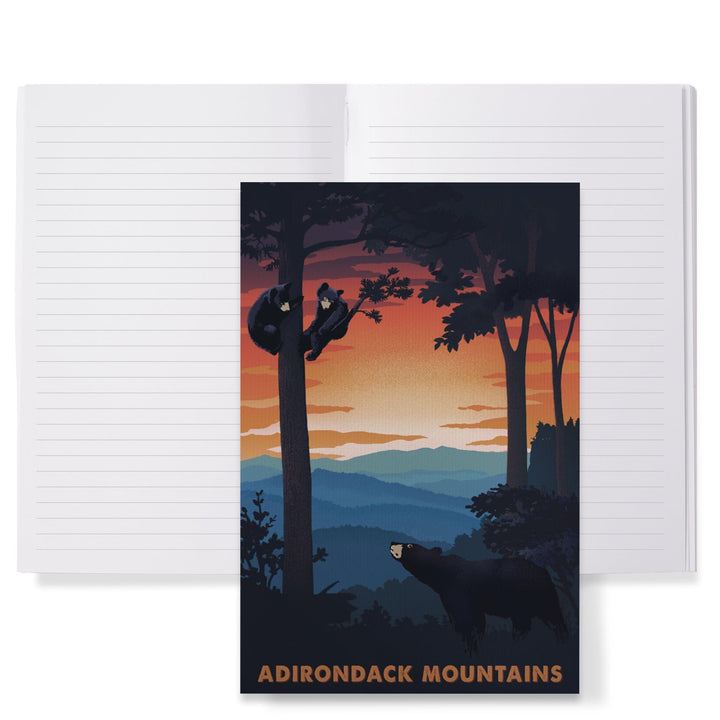 Lined 6x9 Journal, Adirondack Mountains, Black Bear Family, Sunset, Lay Flat, 193 Pages, FSC paper Home Lantern Press