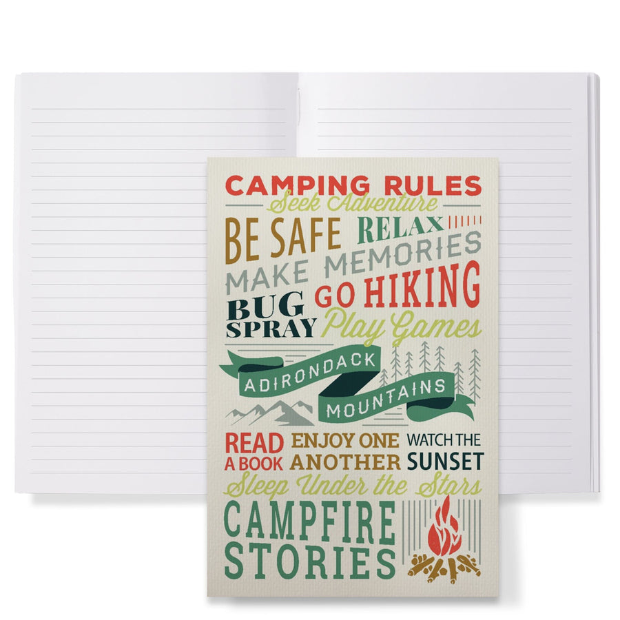 Lined 6x9 Journal, Adirondack Mountains, Camping Rules, Typography, Lay Flat, 193 Pages, FSC paper Home Lantern Press
