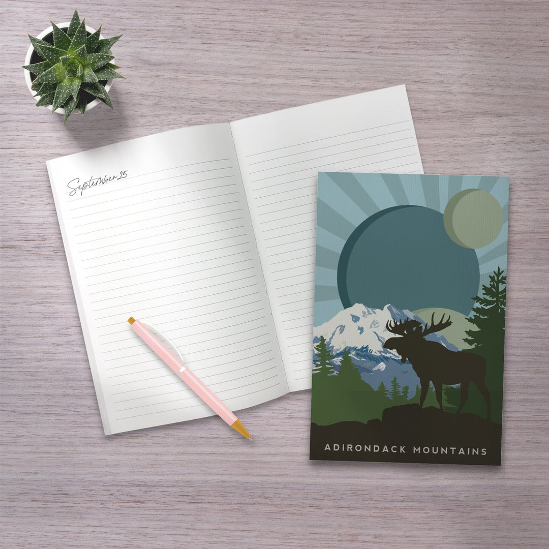 Lined 6x9 Journal, Adirondack Mountains, Moose Silhouette, Lay Flat, 193 Pages, FSC paper Home Lantern Press