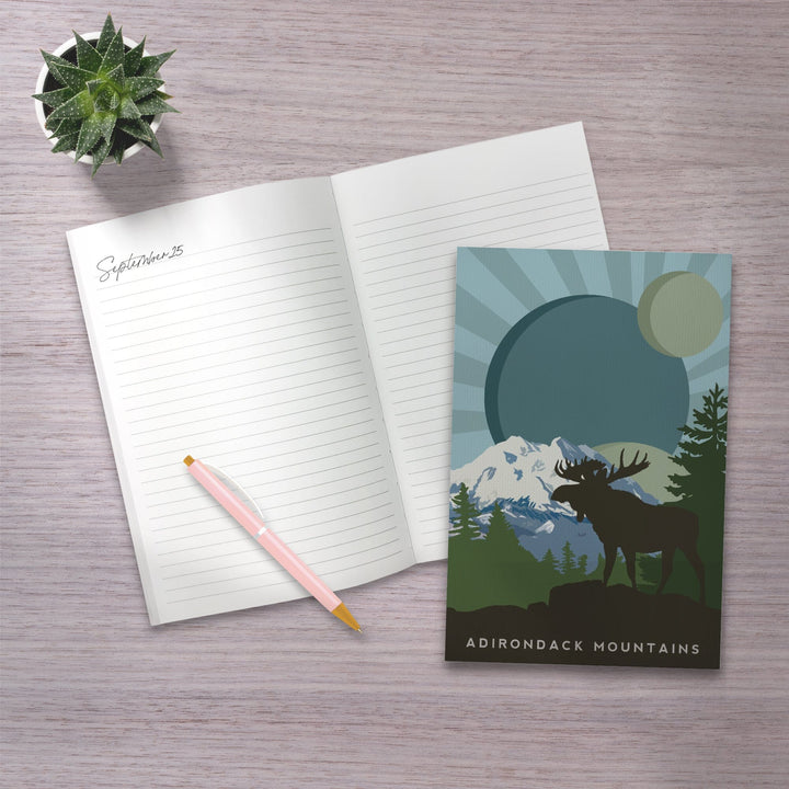 Lined 6x9 Journal, Adirondack Mountains, Moose Silhouette, Lay Flat, 193 Pages, FSC paper Home Lantern Press