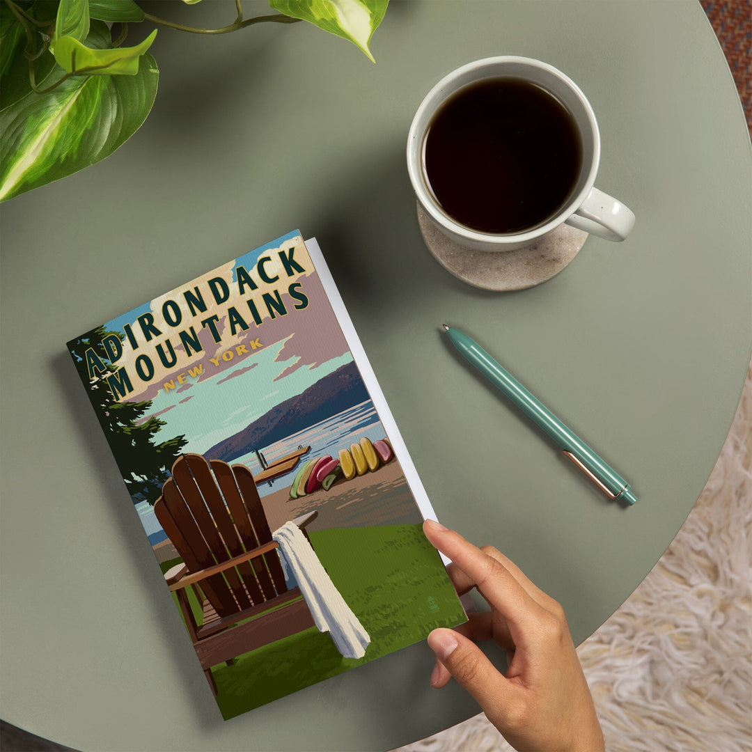 Lined 6x9 Journal, Adirondack Mountains, New York, Adirondack Chair and Lake, Lay Flat, 193 Pages, FSC paper Home Lantern Press