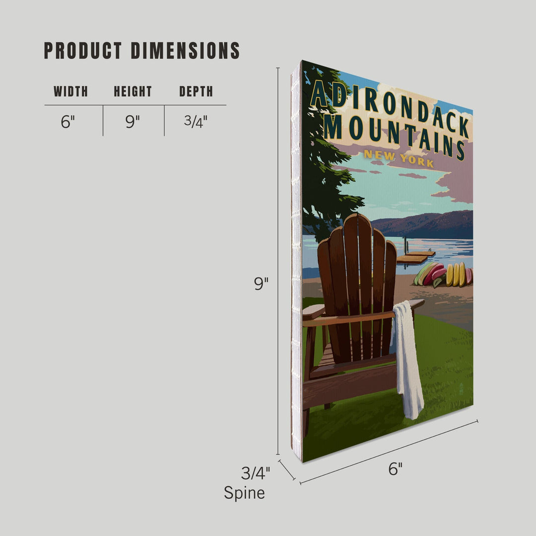 Lined 6x9 Journal, Adirondack Mountains, New York, Adirondack Chair and Lake, Lay Flat, 193 Pages, FSC paper Home Lantern Press