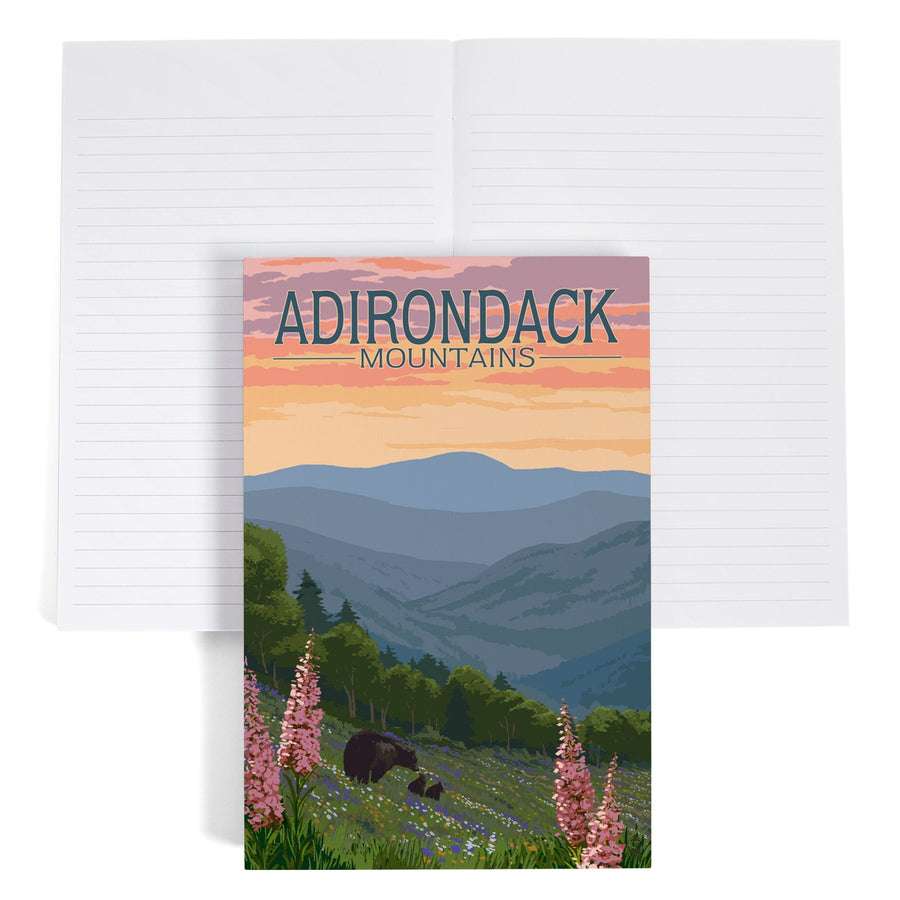 Lined 6x9 Journal, Adirondack Mountains, New York, Bears and Spring Flowers, Lay Flat, 193 Pages, FSC paper Home Lantern Press