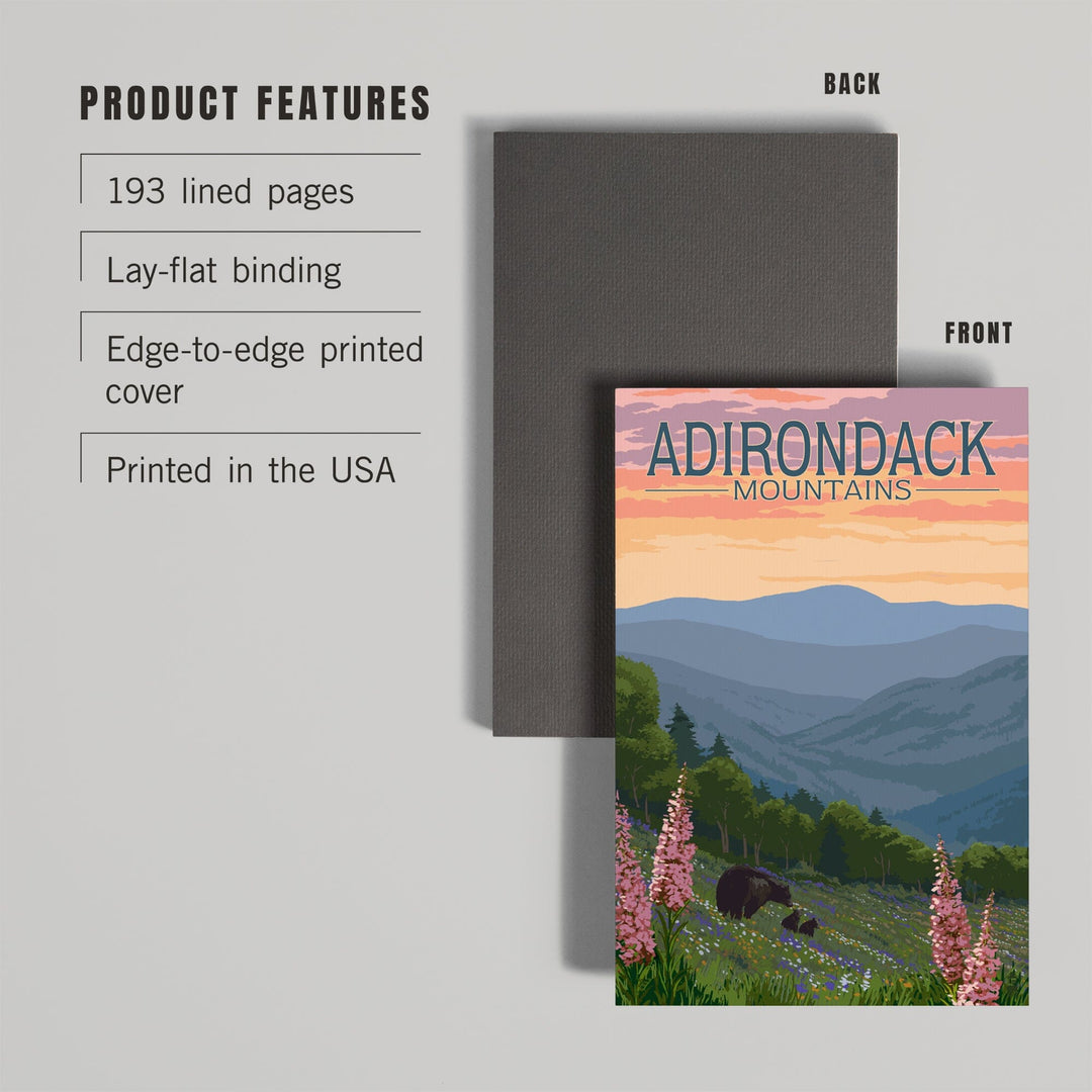 Lined 6x9 Journal, Adirondack Mountains, New York, Bears and Spring Flowers, Lay Flat, 193 Pages, FSC paper Home Lantern Press
