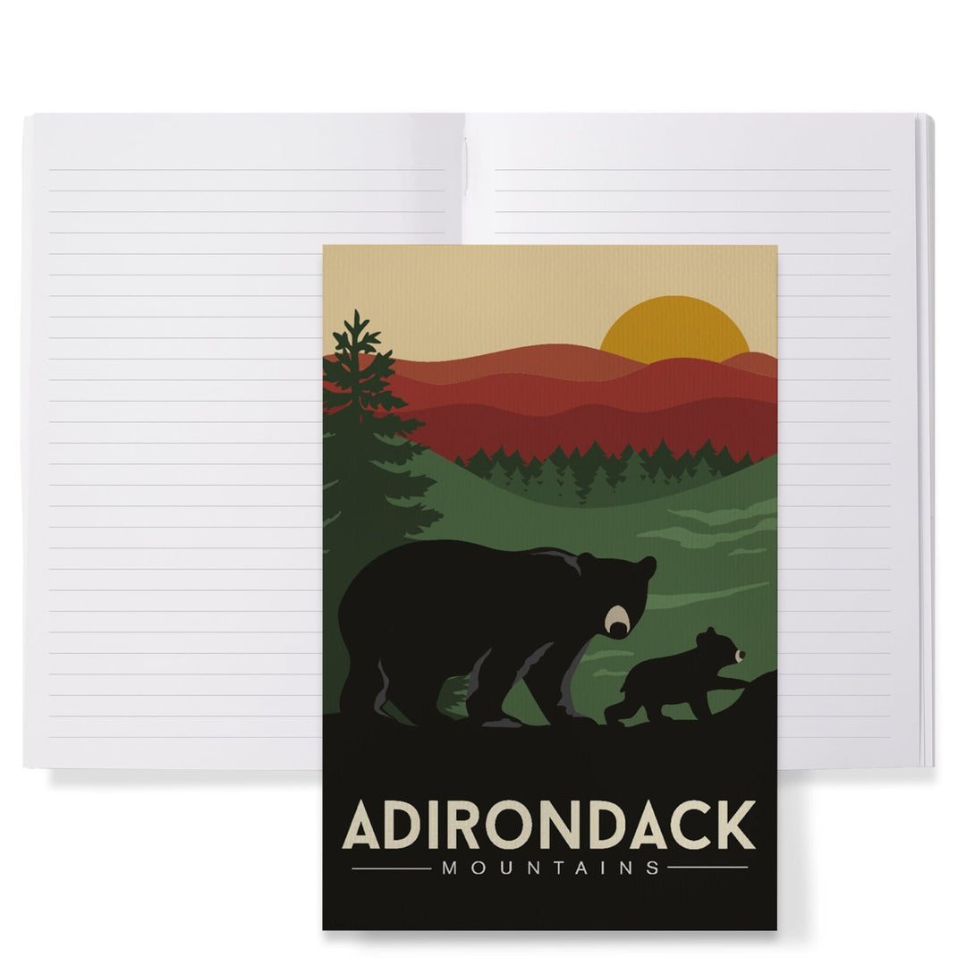 Lined 6x9 Journal, Adirondack Mountains, New York, Black Bear and Cub, Lay Flat, 193 Pages, FSC paper Home Lantern Press
