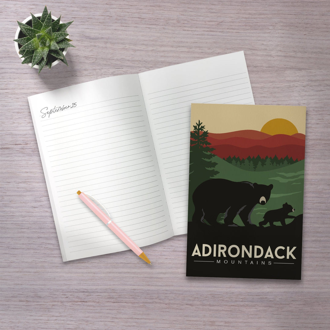 Lined 6x9 Journal, Adirondack Mountains, New York, Black Bear and Cub, Lay Flat, 193 Pages, FSC paper Home Lantern Press