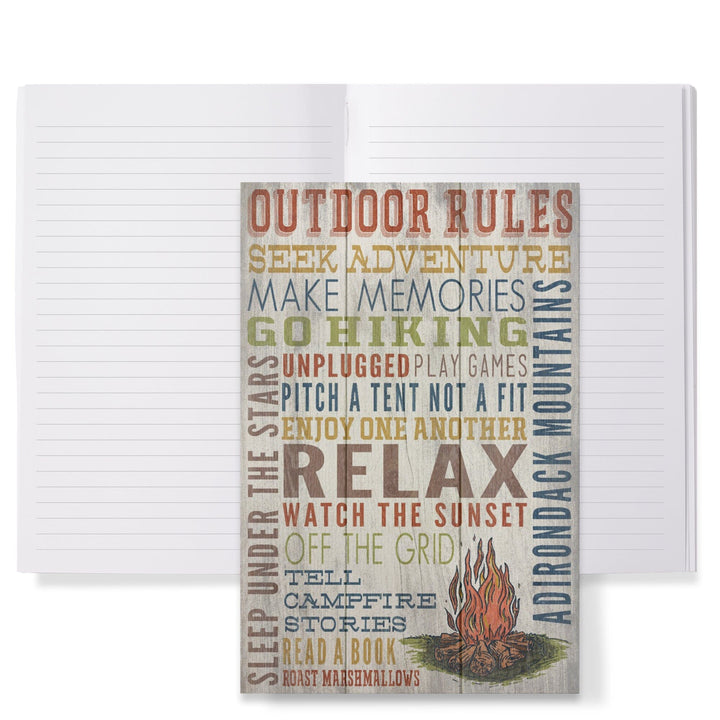 Lined 6x9 Journal, Adirondack Mountains, New York, Outdoor Rules, Rustic Typography, Lay Flat, 193 Pages, FSC paper Home Lantern Press