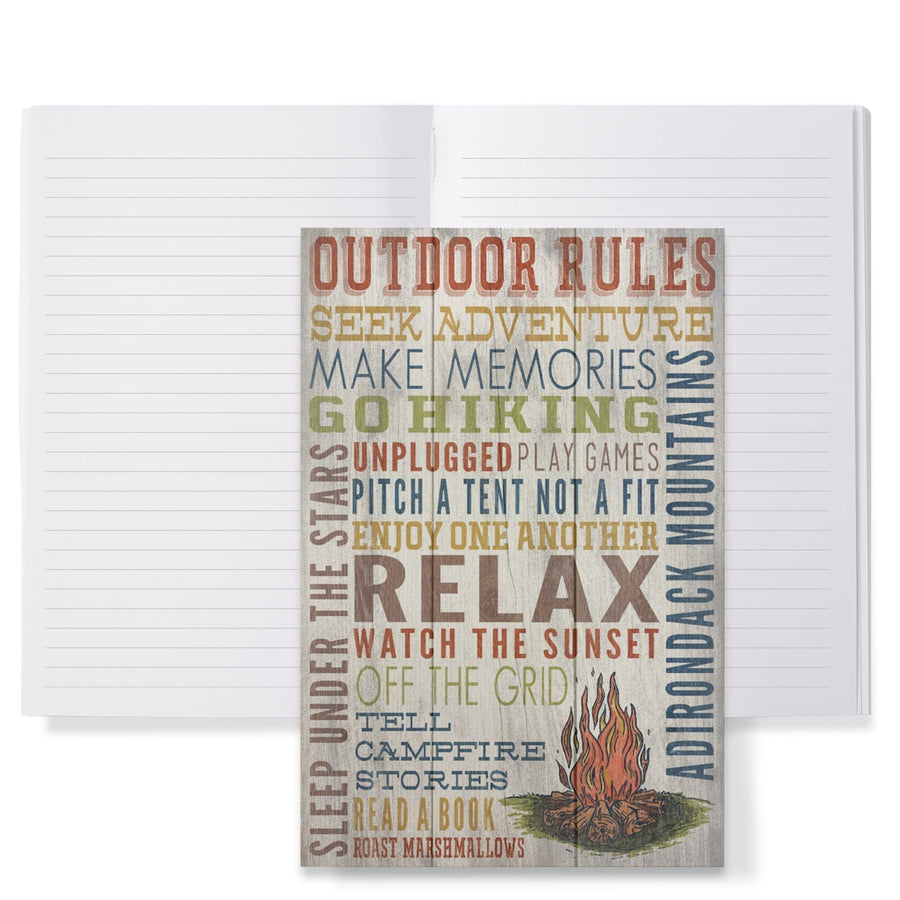 Lined 6x9 Journal, Adirondack Mountains, New York, Outdoor Rules, Rustic Typography, Lay Flat, 193 Pages, FSC paper Home Lantern Press