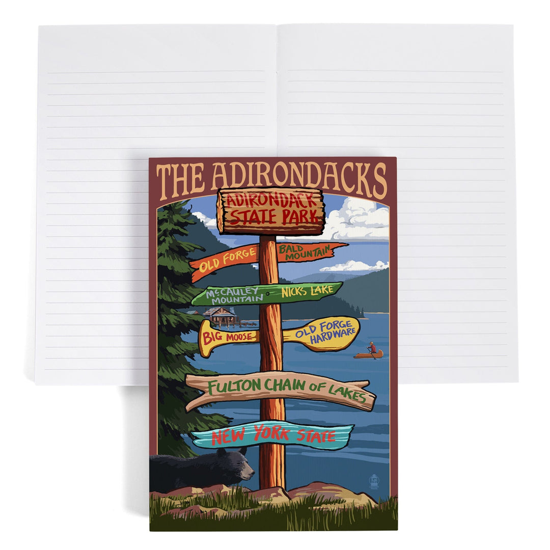 Lined 6x9 Journal, Adirondack Park, New York, The Adirondacks, Destinations Sign, Lay Flat, 193 Pages, FSC paper Home Lantern Press