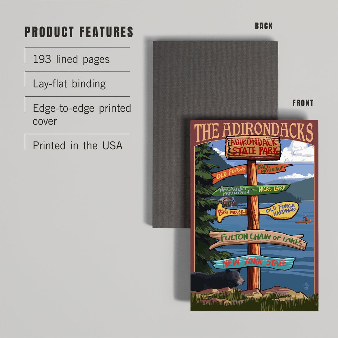 Lined 6x9 Journal, Adirondack Park, New York, The Adirondacks, Destinations Sign, Lay Flat, 193 Pages, FSC paper Home Lantern Press