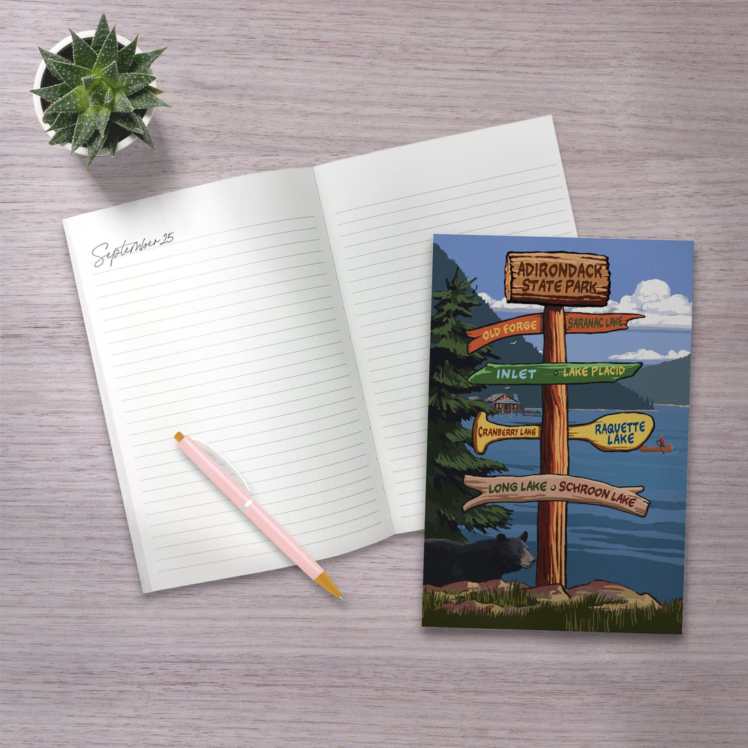 Lined 6x9 Journal, Adirondack State Park, New York, Destination Signpost, Lay Flat, 193 Pages, FSC paper Home Lantern Press