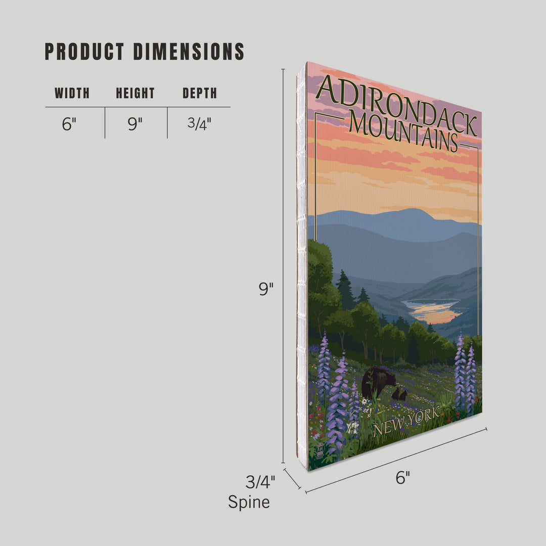 Lined 6x9 Journal, Adirondacks Mountains, New York State, Bears and Spring Flowers, Lay Flat, 193 Pages, FSC paper Home Lantern Press