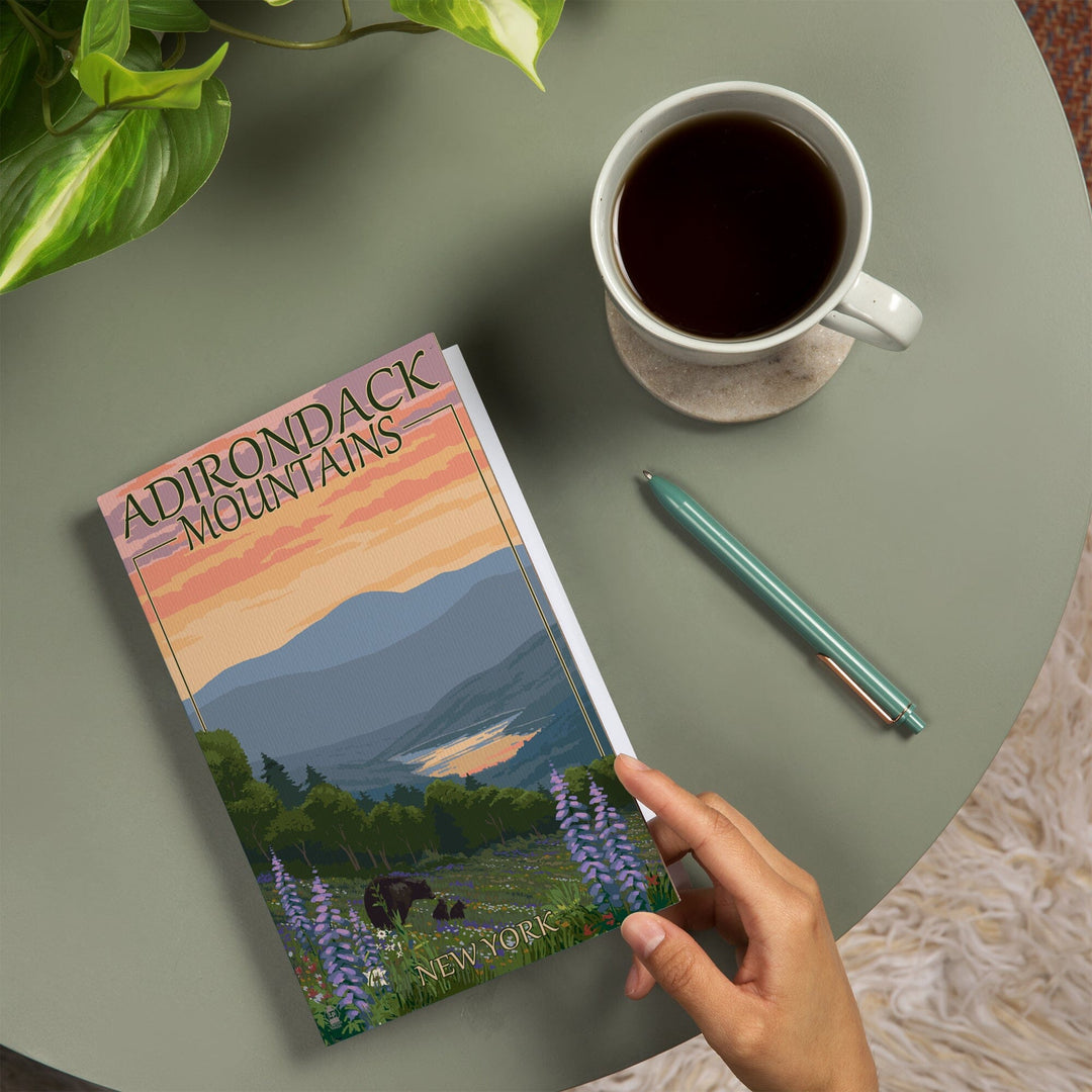 Lined 6x9 Journal, Adirondacks Mountains, New York State, Bears and Spring Flowers, Lay Flat, 193 Pages, FSC paper Home Lantern Press