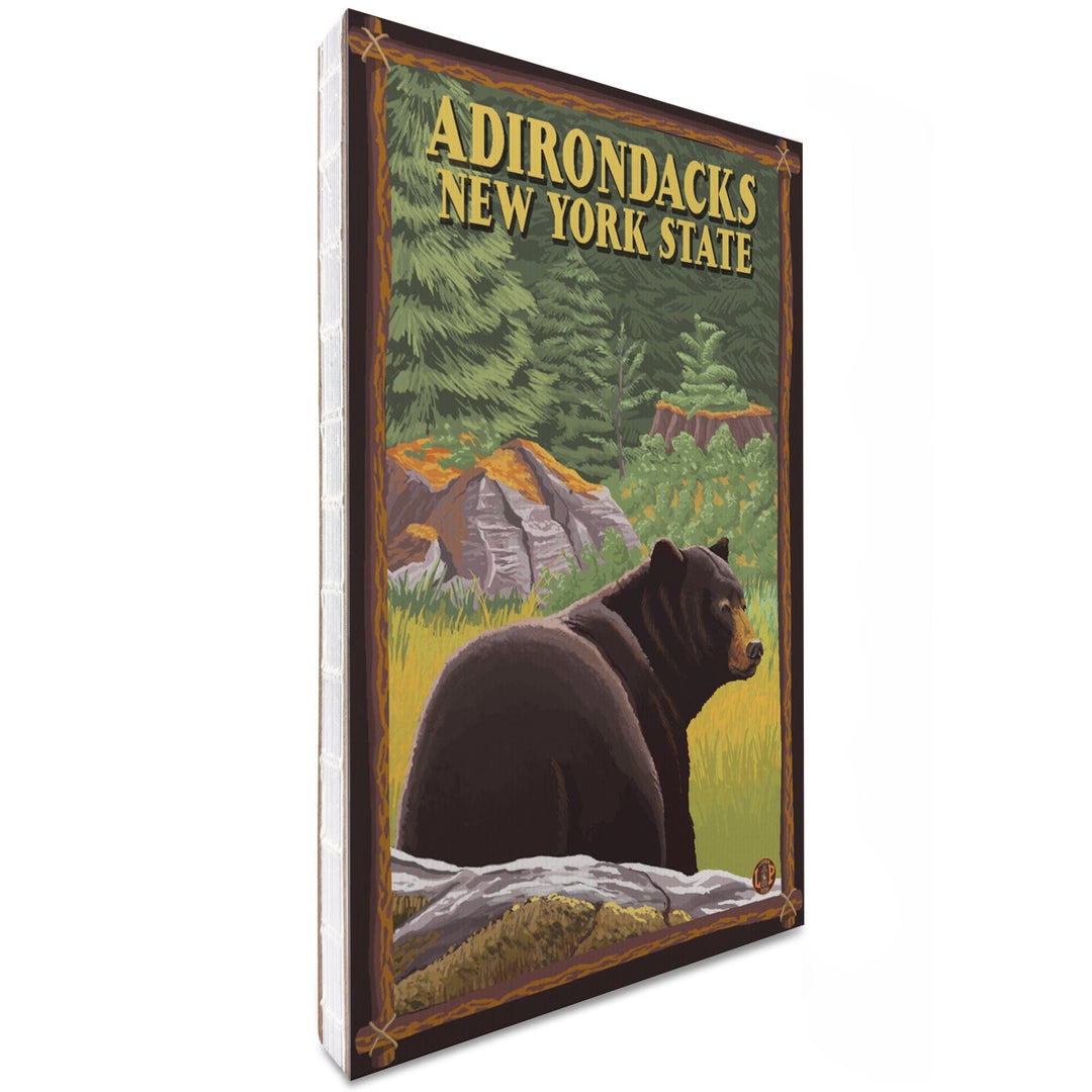 Lined 6x9 Journal, Adirondacks, New York, Black Bear in Forest, Lay Flat, 193 Pages, FSC paper Home Lantern Press