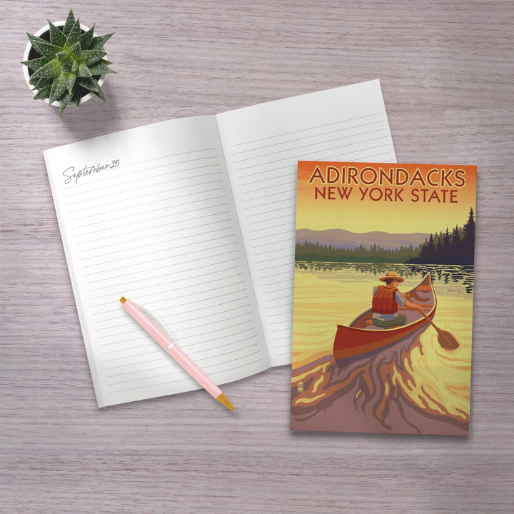 Lined 6x9 Journal, Adirondacks, New York, Canoe Scene, Lay Flat, 193 Pages, FSC paper Home Lantern Press