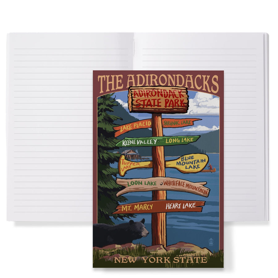 Lined 6x9 Journal, Adirondacks, New York, Destination Signpost, Lay Flat, 193 Pages, FSC paper Home Lantern Press