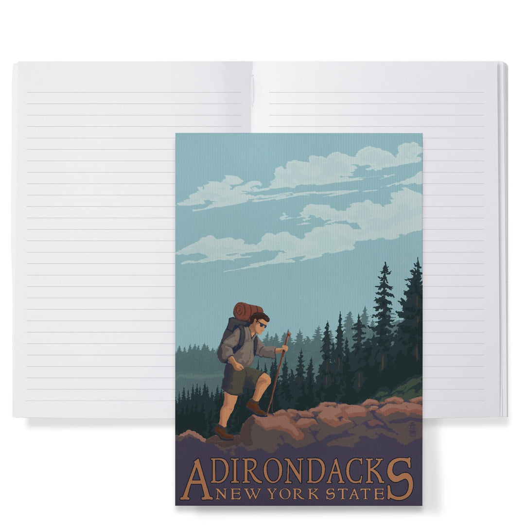 Lined 6x9 Journal, Adirondacks, New York, Hiker on Mountain, Lay Flat, 193 Pages, FSC paper Home Lantern Press