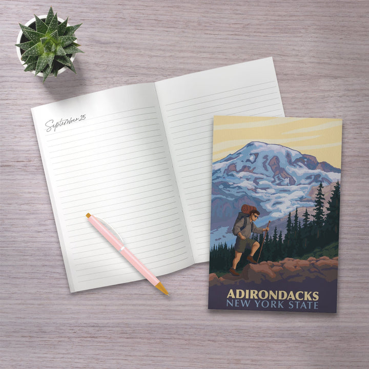 Lined 6x9 Journal, Adirondacks, New York, Hikers and Mountain, Lay Flat, 193 Pages, FSC paper Home Lantern Press