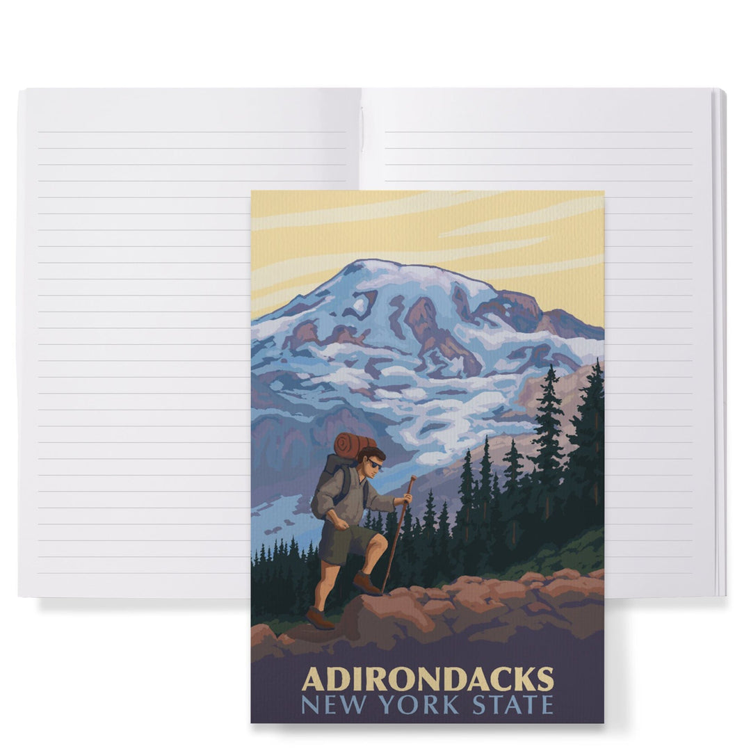 Lined 6x9 Journal, Adirondacks, New York, Hikers and Mountain, Lay Flat, 193 Pages, FSC paper Home Lantern Press