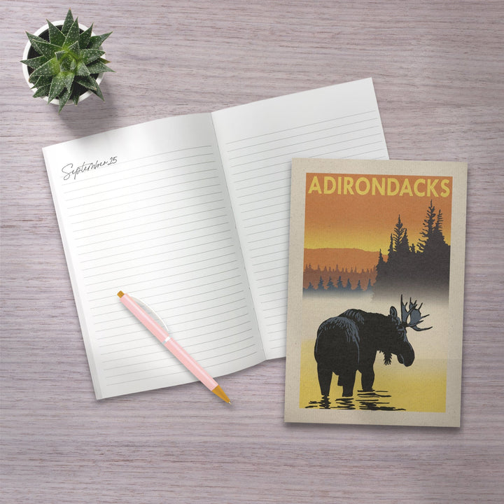 Lined 6x9 Journal, Adirondacks, New York, Moose at Dawn, Lay Flat, 193 Pages, FSC paper Home Lantern Press