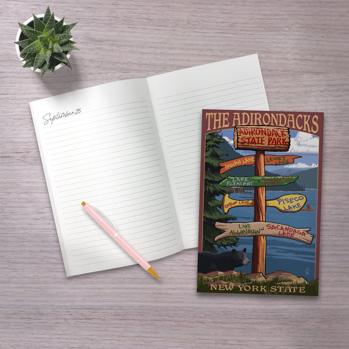 Lined 6x9 Journal, Adirondacks State Park, New York, Destination Signpost, Lay Flat, 193 Pages, FSC paper Home Lantern Press