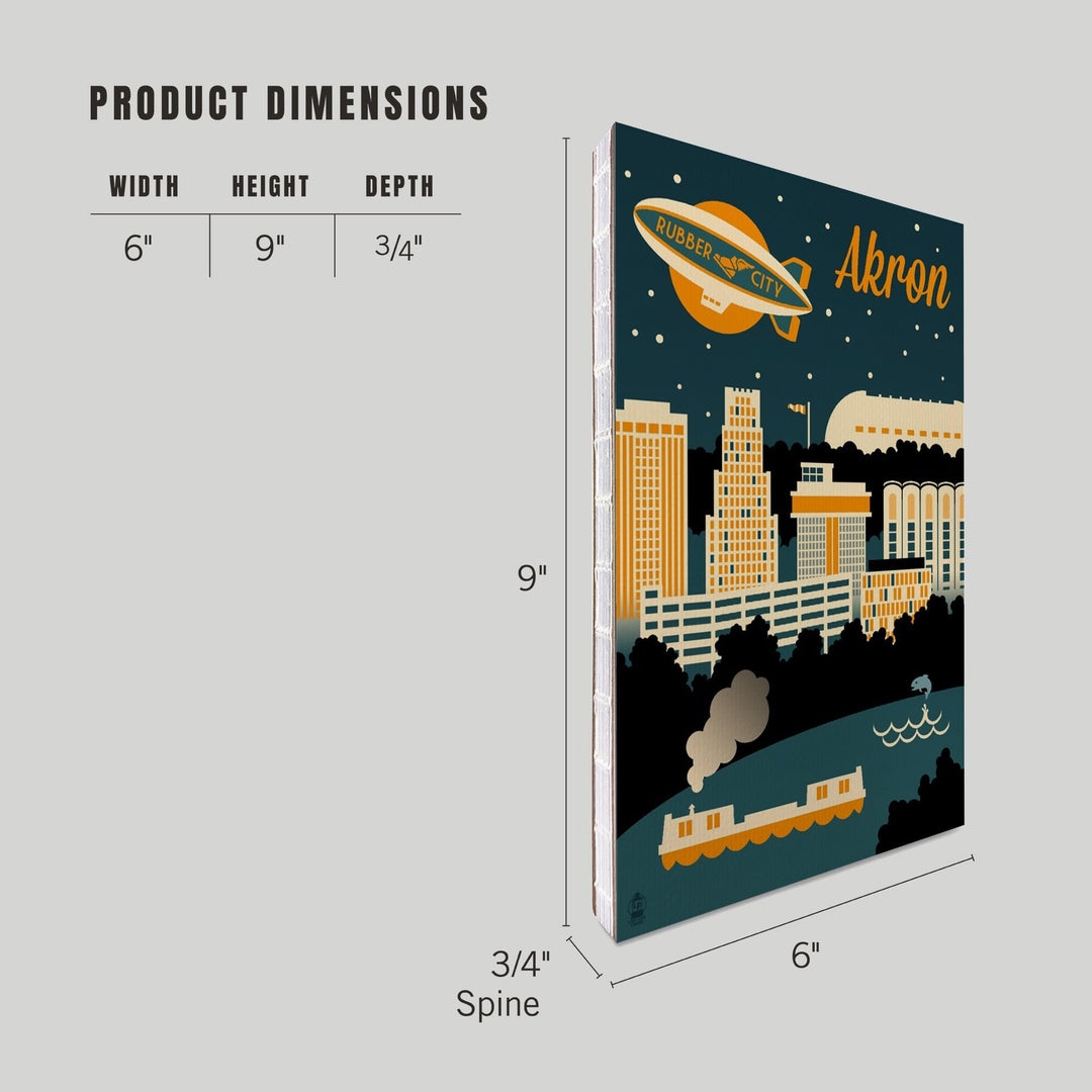 Lined 6x9 Journal, Akron, Ohio, Retro Skyline, Lay Flat, 193 Pages, FSC paper Home Lantern Press