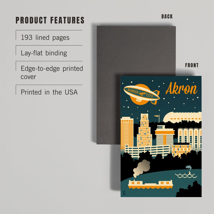Lined 6x9 Journal, Akron, Ohio, Retro Skyline, Lay Flat, 193 Pages, FSC paper Home Lantern Press