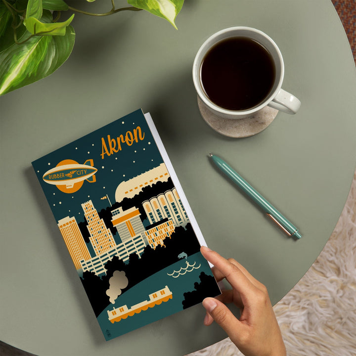 Lined 6x9 Journal, Akron, Ohio, Retro Skyline, Lay Flat, 193 Pages, FSC paper Home Lantern Press