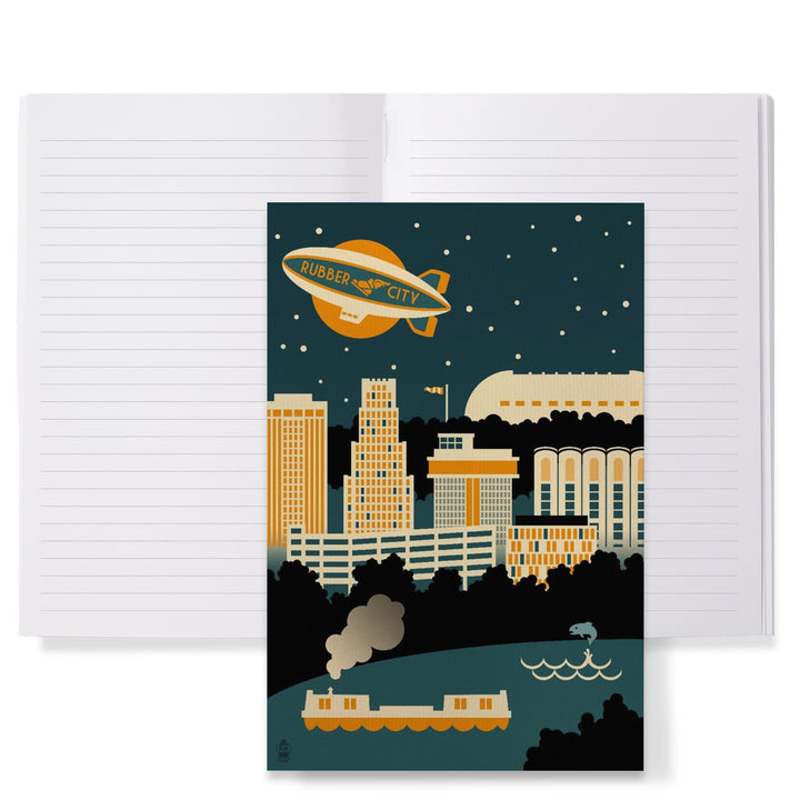 Lined 6x9 Journal, Akron, Ohio, Retro Skyline (no text), Lay Flat, 193 Pages, FSC paper Home Lantern Press