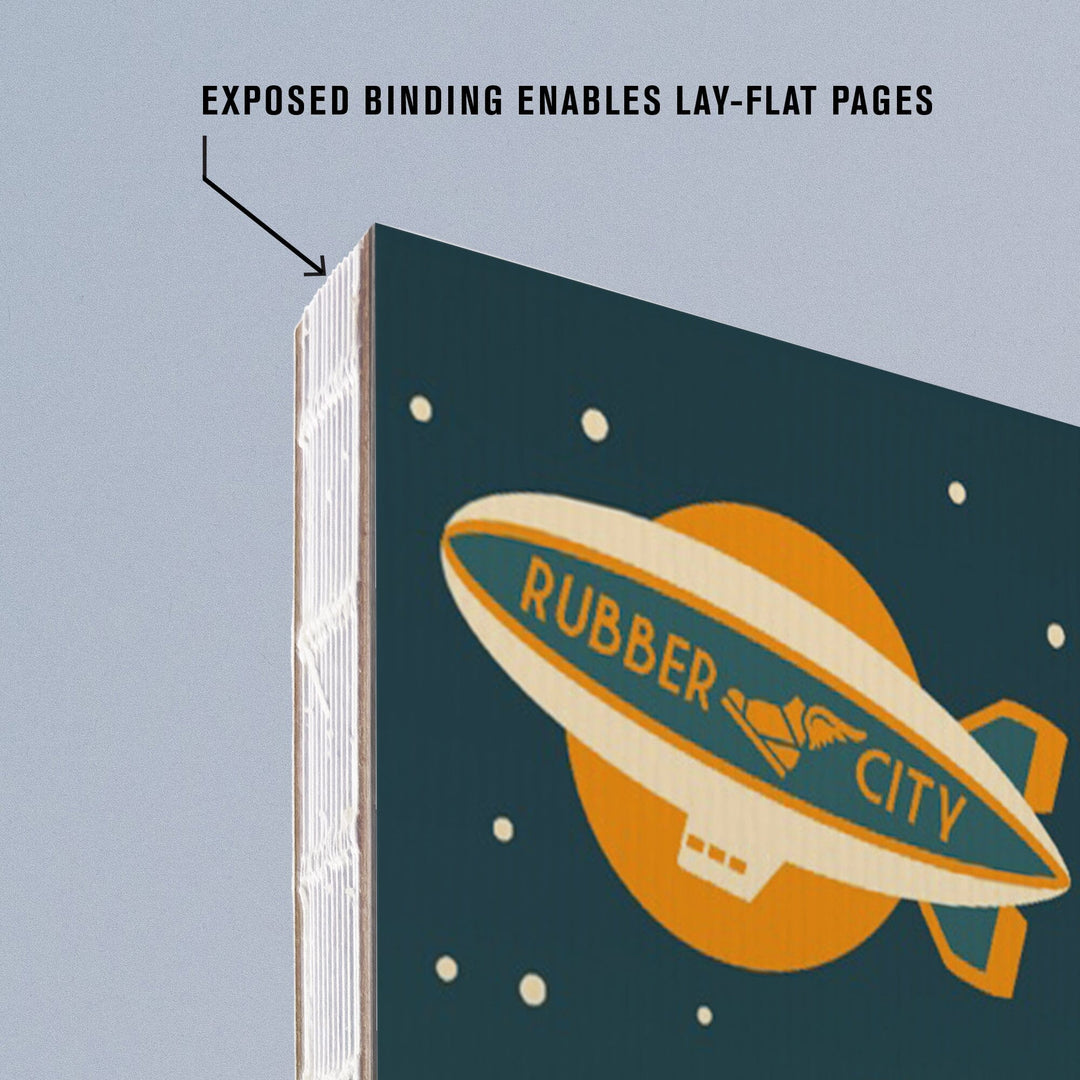 Lined 6x9 Journal, Akron, Ohio, Retro Skyline (no text), Lay Flat, 193 Pages, FSC paper Home Lantern Press