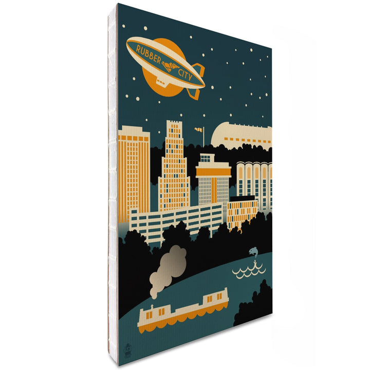 Lined 6x9 Journal, Akron, Ohio, Retro Skyline (no text), Lay Flat, 193 Pages, FSC paper Home Lantern Press