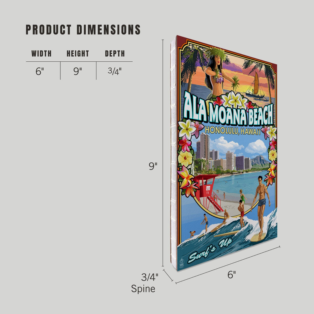 Lined 6x9 Journal, Ala Moana Beach, Honolulu, Hawai'i, Montage Scene, Lay Flat, 193 Pages, FSC paper Home Lantern Press