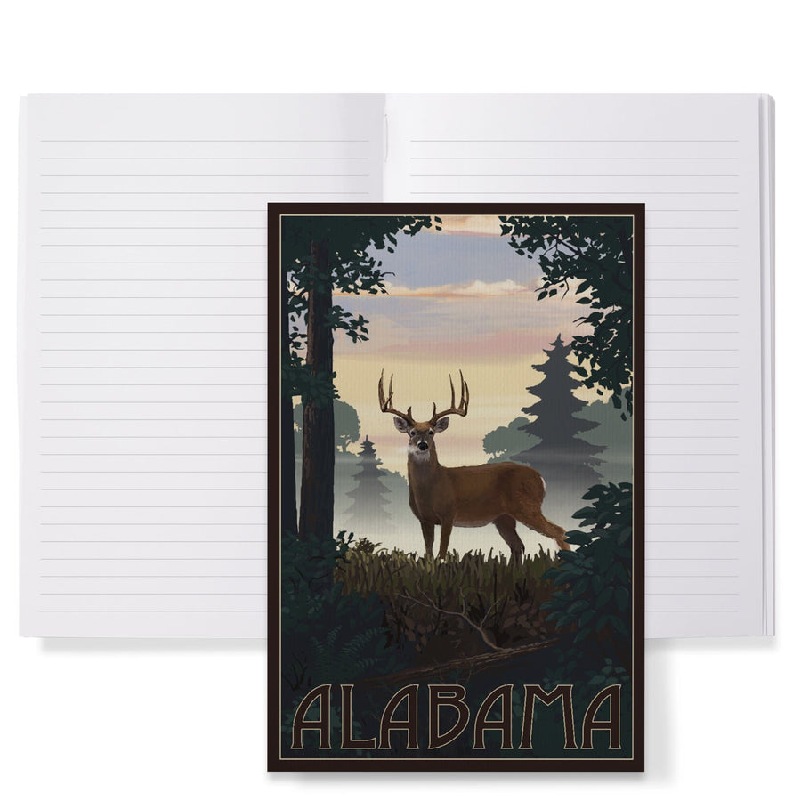Lined 6x9 Journal, Alabama, Deer and Sunrise, Lay Flat, 193 Pages, FSC paper Home Lantern Press