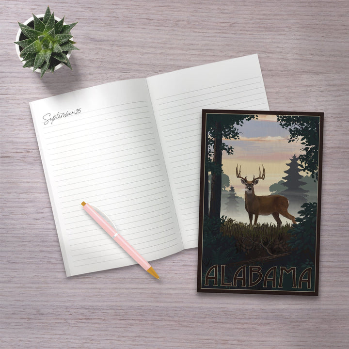 Lined 6x9 Journal, Alabama, Deer and Sunrise, Lay Flat, 193 Pages, FSC paper Home Lantern Press