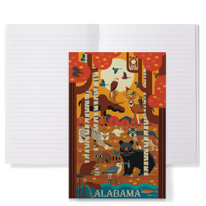 Lined 6x9 Journal, Alabama, Woodland Forest Animals, Fall, Geometric, Lay Flat, 193 Pages, FSC paper Home Lantern Press