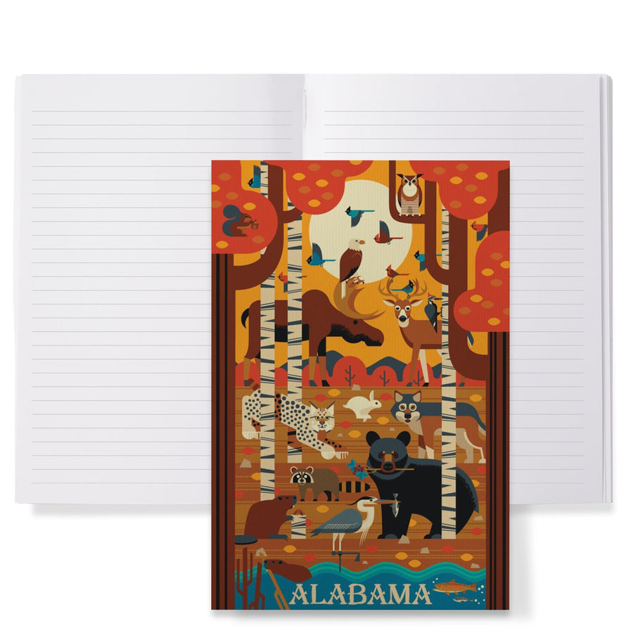 Lined 6x9 Journal, Alabama, Woodland Forest Animals, Fall, Geometric, Lay Flat, 193 Pages, FSC paper Home Lantern Press