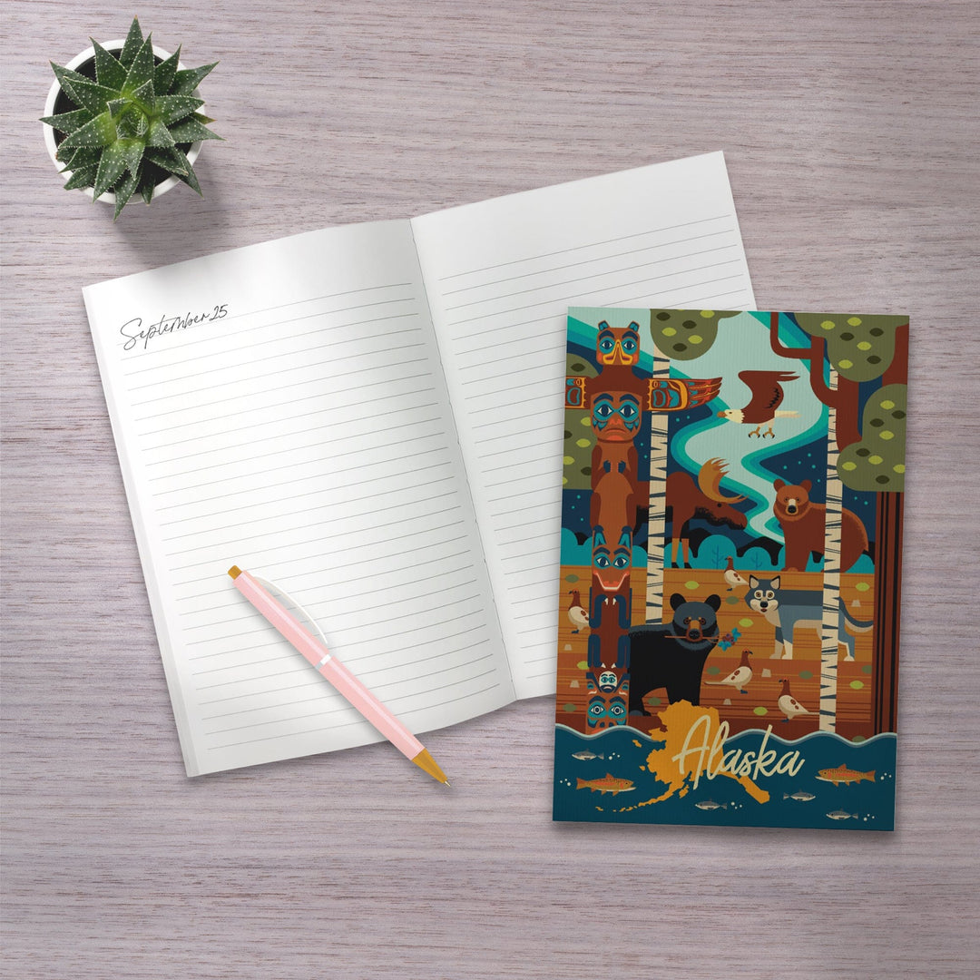 Lined 6x9 Journal, Alaska, Animals, Geometric, Lay Flat, 193 Pages, FSC paper Home Lantern Press