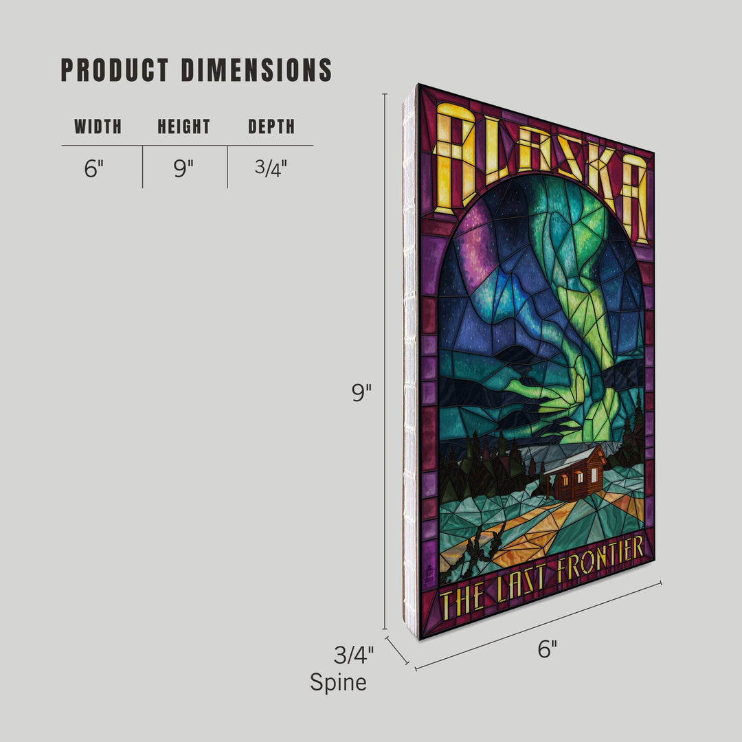 Lined 6x9 Journal, Alaska, Cabin and Northern Lights Stained Glass, Lay Flat, 193 Pages, FSC paper Home Lantern Press