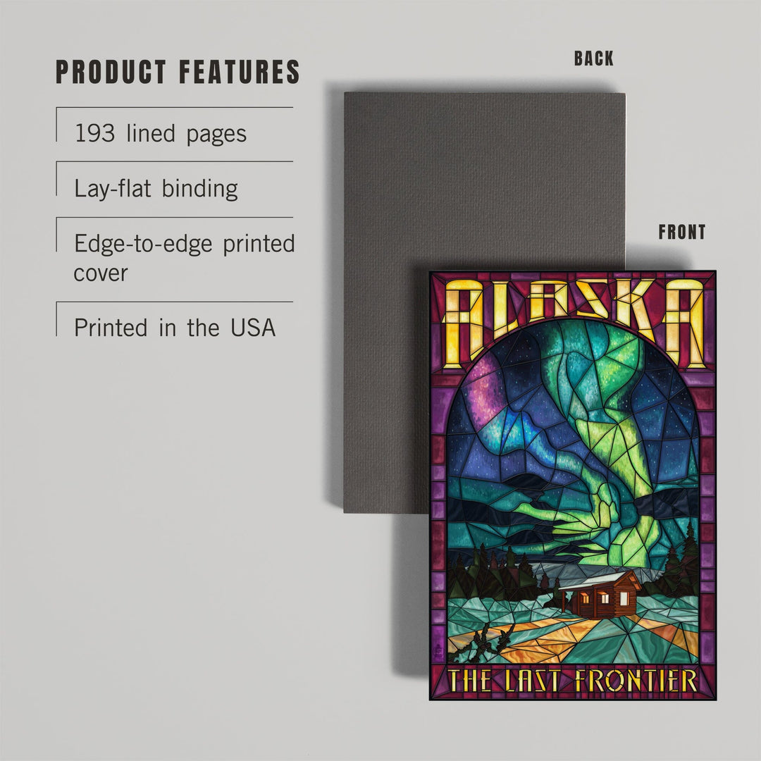 Lined 6x9 Journal, Alaska, Cabin and Northern Lights Stained Glass, Lay Flat, 193 Pages, FSC paper Home Lantern Press