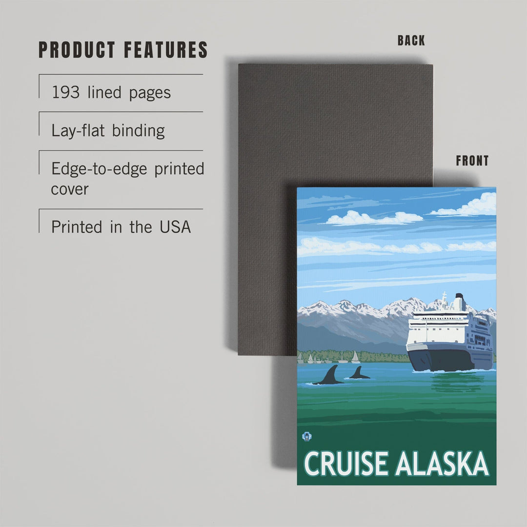 Lined 6x9 Journal, Alaska, Cruise Ship and Whales, Lay Flat, 193 Pages, FSC paper Home Lantern Press