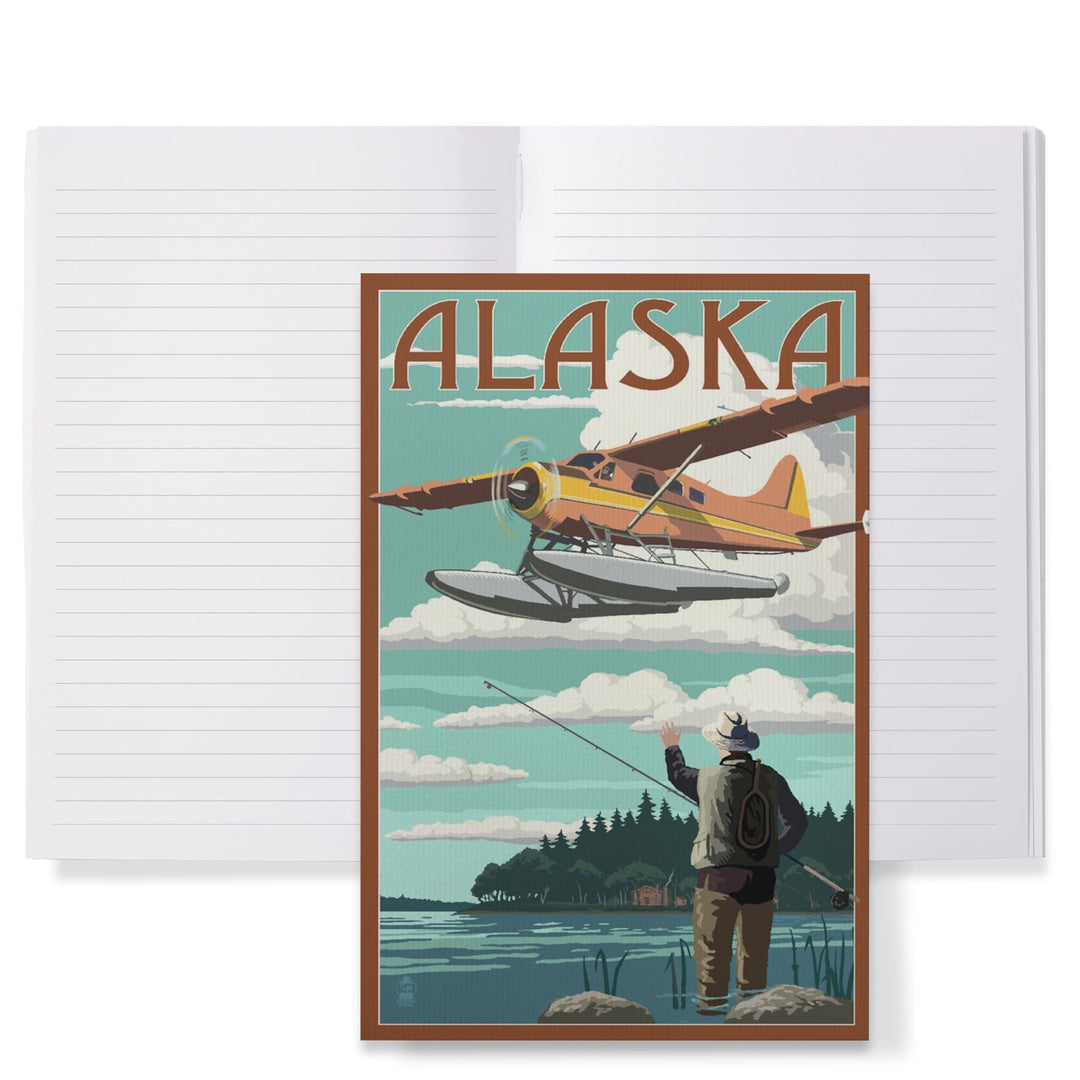 Lined 6x9 Journal, Alaska, Float Plane and Fisherman, Lay Flat, 193 Pages, FSC paper Home Lantern Press
