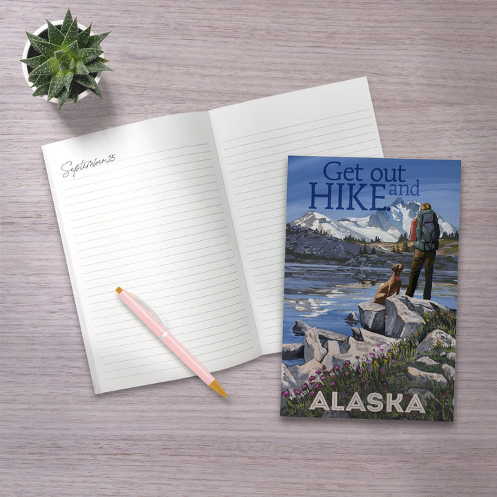 Lined 6x9 Journal, Alaska, Hiker and Dog, Get Out and Hike, Lay Flat, 193 Pages, FSC paper Home Lantern Press