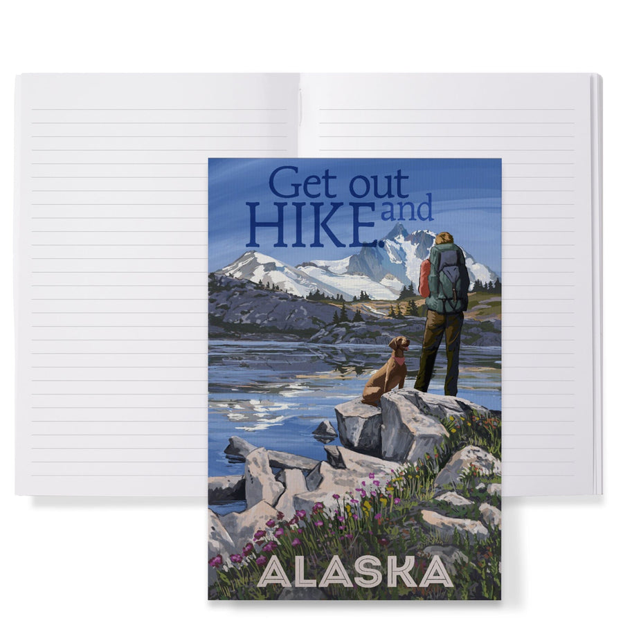 Lined 6x9 Journal, Alaska, Hiker and Dog, Get Out and Hike, Lay Flat, 193 Pages, FSC paper Home Lantern Press