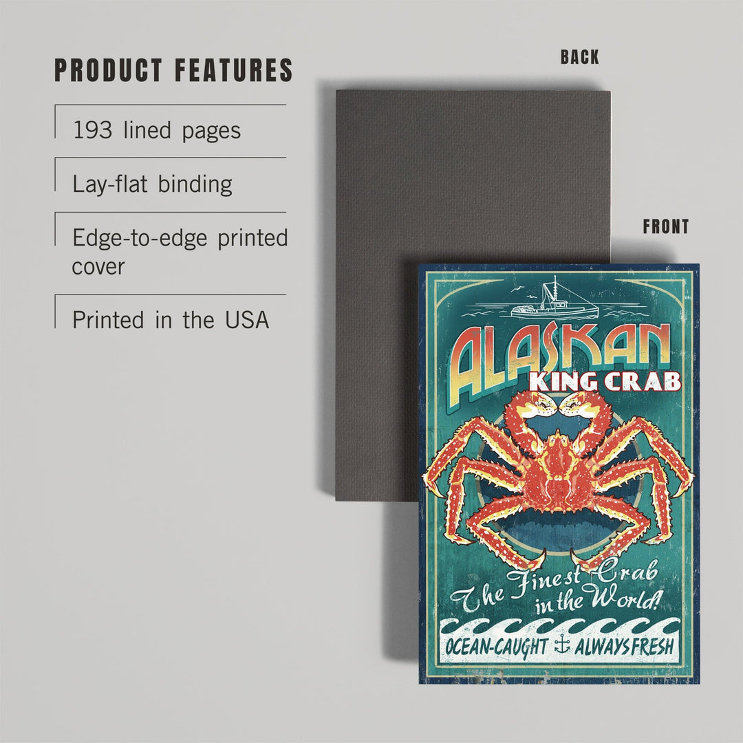 Lined 6x9 Journal, Alaska King Crab Vintage Sign, Lay Flat, 193 Pages, FSC paper Home Lantern Press