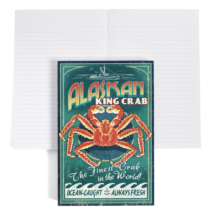 Lined 6x9 Journal, Alaska King Crab Vintage Sign, Lay Flat, 193 Pages, FSC paper Home Lantern Press