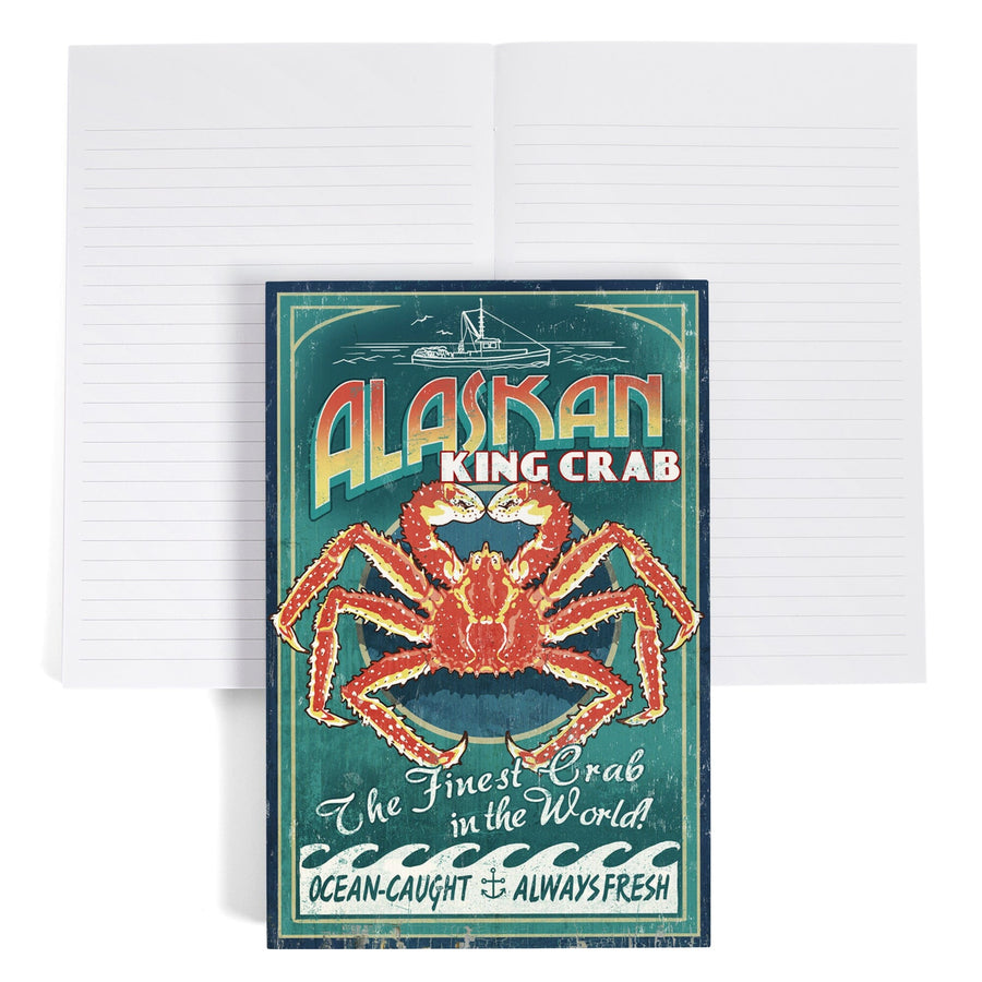 Lined 6x9 Journal, Alaska King Crab Vintage Sign, Lay Flat, 193 Pages, FSC paper Home Lantern Press