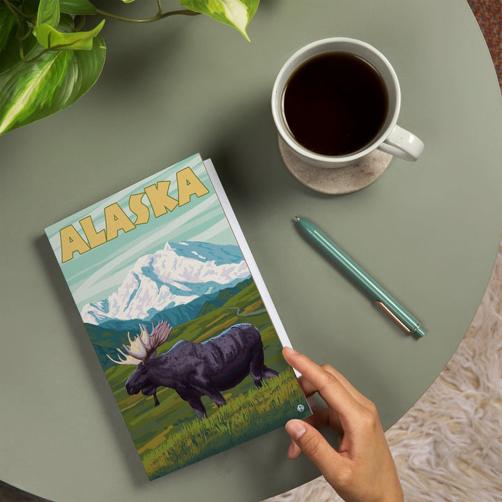 Lined 6x9 Journal, Alaska, Moose and Mountain, Lay Flat, 193 Pages, FSC paper Home Lantern Press