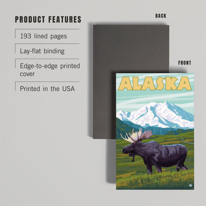 Lined 6x9 Journal, Alaska, Moose and Mountain, Lay Flat, 193 Pages, FSC paper Home Lantern Press