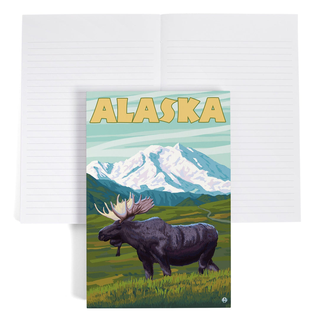 Lined 6x9 Journal, Alaska, Moose and Mountain, Lay Flat, 193 Pages, FSC paper Home Lantern Press