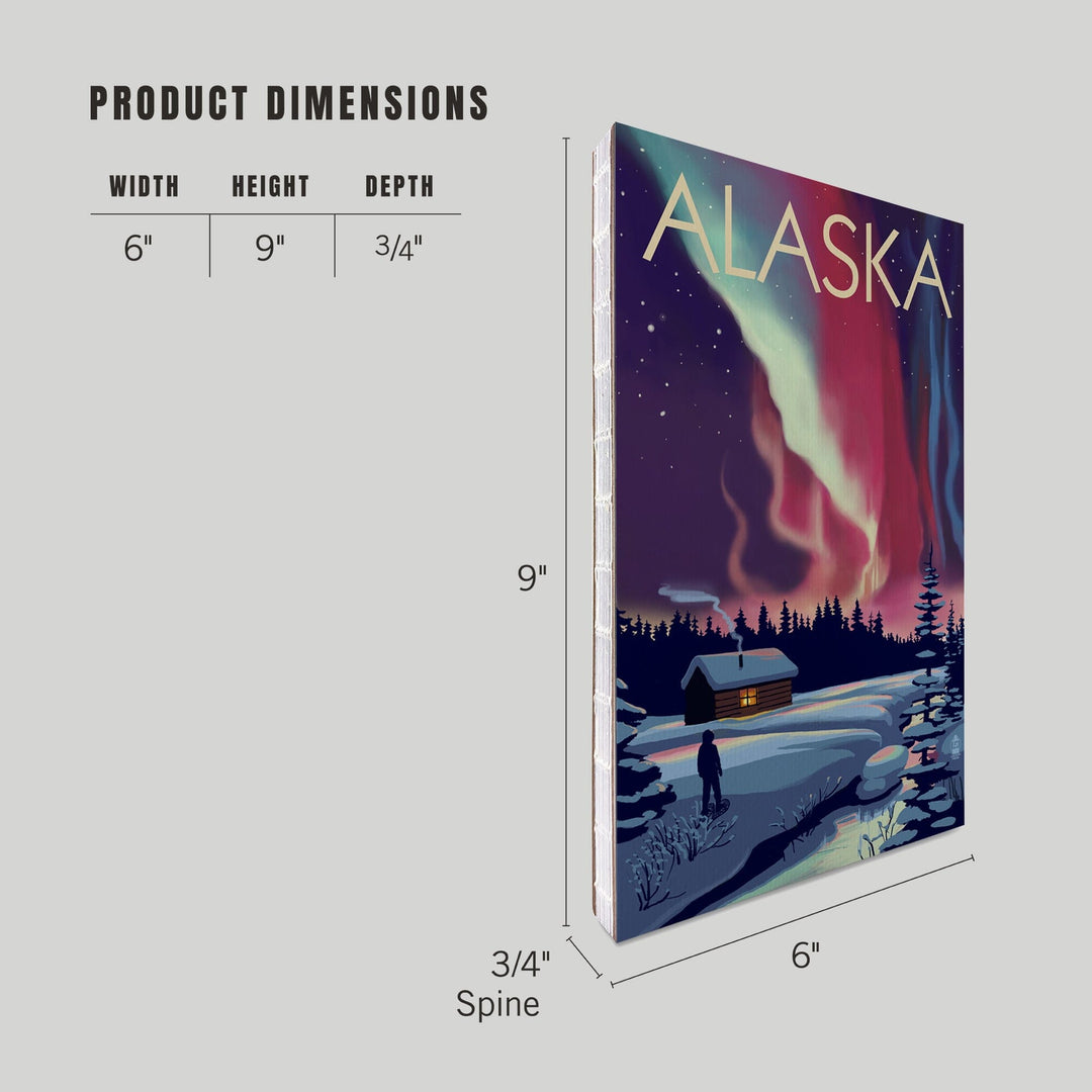 Lined 6x9 Journal, Alaska, Northern Lights and Cabin, Lay Flat, 193 Pages, FSC paper Home Lantern Press